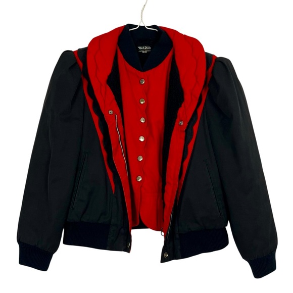 Vintage AdorablMod Maid Black & Red Bomber Jacket w/ Quilted Lining Size Small - Picture 1 of 12